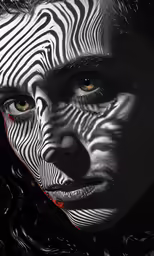 a man with black and white stripes on his face