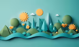 some mountains and sun with the trees cut out