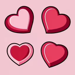 the hearts are shown against a pink background,a set of three hearts in pink and red