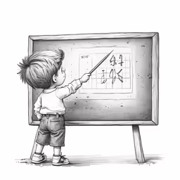 a young boy drawing chinese characters on the board