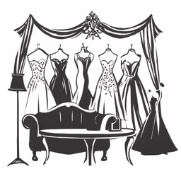 a drawing of dresses on display for the bride