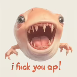 an illustration with a monster teeth over a message saying i f k you ap