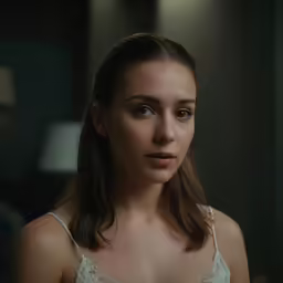 a woman staring into the distance, in a white top
