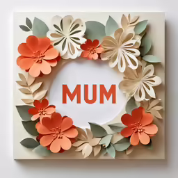 an open card with a floral circle surrounded by paper flowers