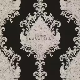 the words kaas cola written on black fabric with an intricate pattern