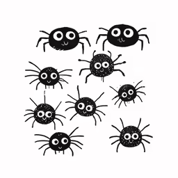different spideres with eyes drawn in black and white
