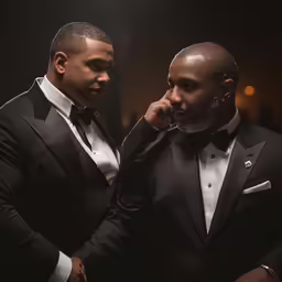 two men in suits posing for a photo