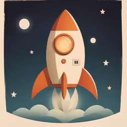 a poster with an image of a rocket ship and the moon