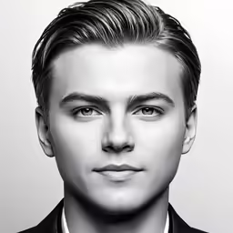 black and white portrait of a young man in suit