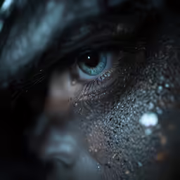 the eyes and upper half of a face with a lot of dark stuff covering them