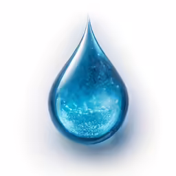a blue water drop that is close to the ground