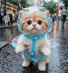 a cat that is sitting in the rain