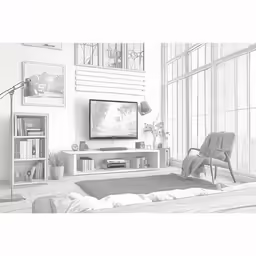 an interior scene with white walls and furniture