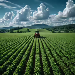 a large farm tractor working on the field