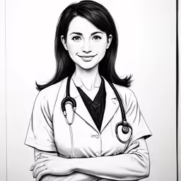a drawing of a woman doctor posing for a photo