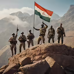 a group of people standing on top of a mountain