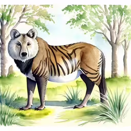 an animal that is standing in the grass,a drawing of a tiger with a cub in it