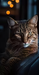 a cat laying down on top of a black leather chair