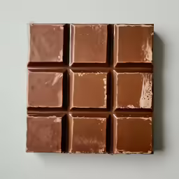 a piece of chocolate sitting on top of a white wall