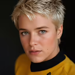 a close up of a person with blonde hair