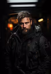 a man in a leather jacket with long hair,a man in a black leather jacket holding a gun