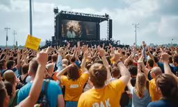 an audience raises their hands while watching the movie at a concert