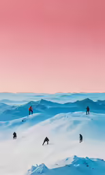 a group of people skiing down a snow covered slope