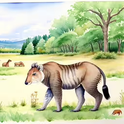 a painting of a baby antelope standing in the grass