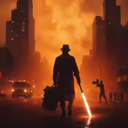 a star wars soldier walks through the dark with laser guns