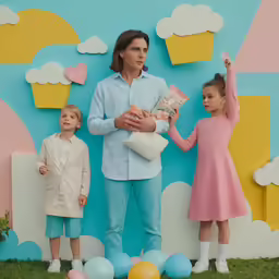 an image of three children posing for a picture with a man