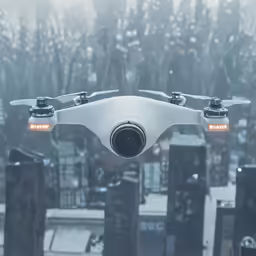 a white object with two lights at it flying