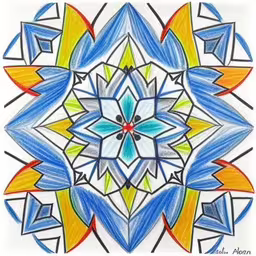 a drawing of a colorful and modern flower design,an image of a colorful drawing on paper