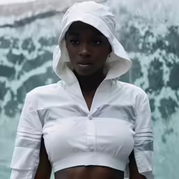 a person with a white jacket standing up