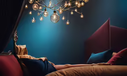a person laying down in bed with an upside down light