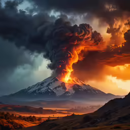 an intense mountain fire erupts into the sky