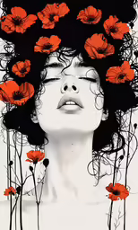 an orange flower woman has been drawn on her body