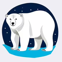 a polar bear with a sky background,an image of a polar bear on the ice,a polar bear standing on top of a blue and white board,an illustration of a polar bear is shown in the snow,a polar bear on the ice looking at the camera