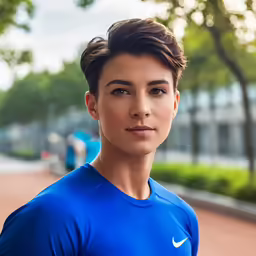 the man is in a blue shirt posing for a photo