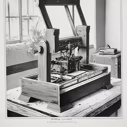 an old fashioned camera on a wood stand