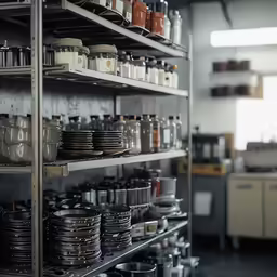 this is an empty shelf filled with items
