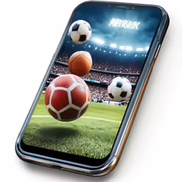 a cell phone displaying two soccer balls in the air