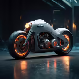 an image of a white motor bike on display