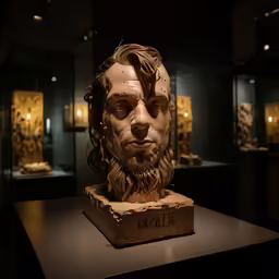 a stone bust of a man with beard and long hair