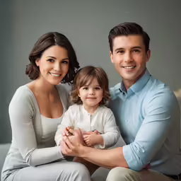 a beautiful mother and father hold their toddler in the center of a portrait