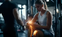 a woman in the gym working out with someone else