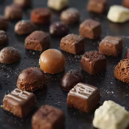a close up view of chocolates on a counter