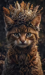 a cat with very pretty hair and flowers in its ears