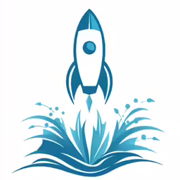 a blue and white rocket flying in the air