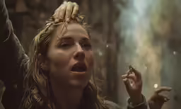 a woman being pulled up into a forest