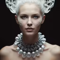 a woman with very short hair is wearing a jewelry